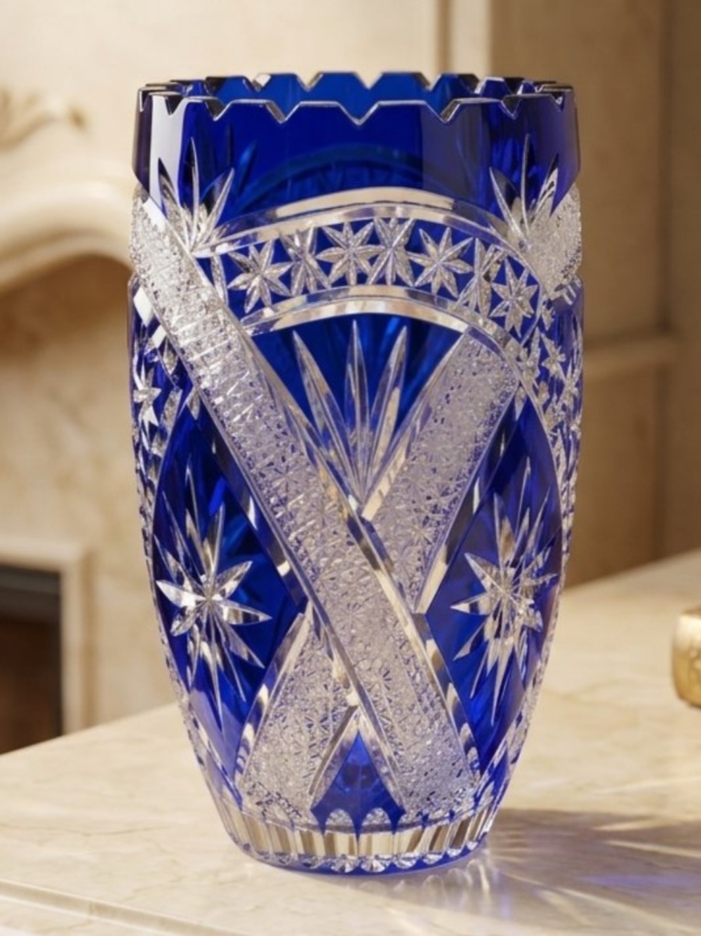 Lausitzer Cobalt Blue lead Crystal Cut To Clear Glass Vase
Germany